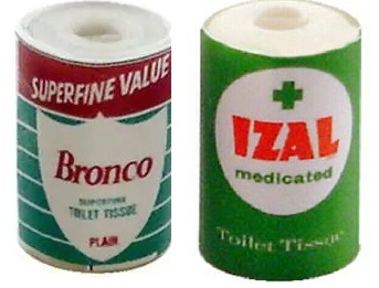 bronco and Izal toilet paper packs.